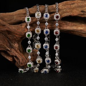 S925 Sterling Silver Natural Garnet Apatite Amethyst and Colorful Gemstone Bracelet